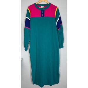 Vintage Teal and Pink Long Sleeve Dress